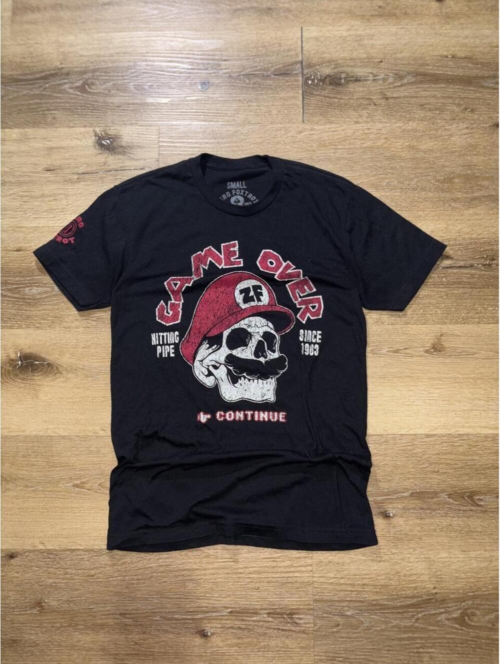 Zero Foxtrot Game Over Skull Graphic T-Shirt Black Men’s Small